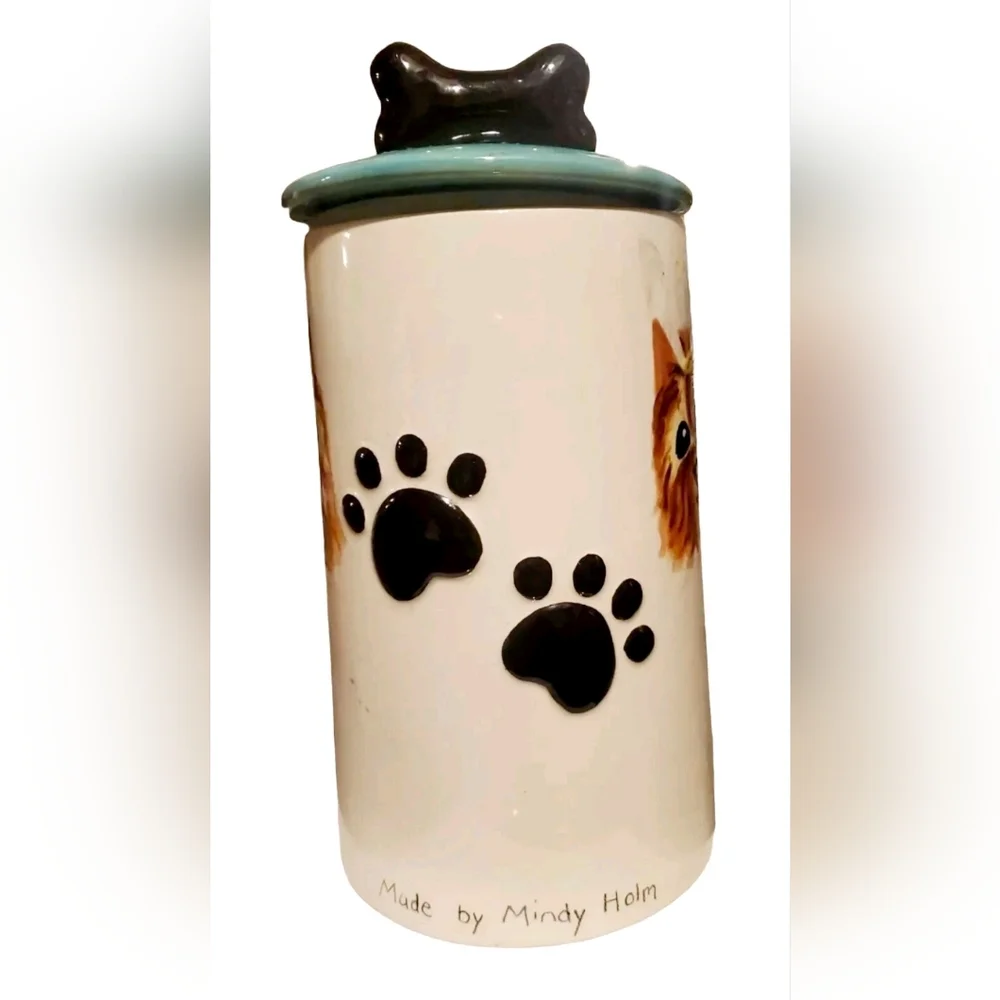 Ceramic Dog Treat Jar with Blue and Gray Accents